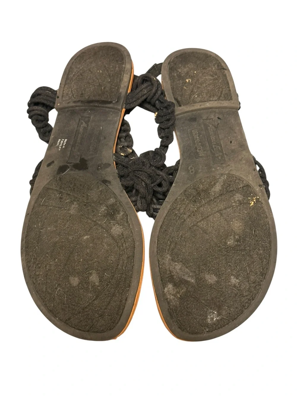 American Eagle Womens Size 8 Black Macrame Crochet Thong Sandals Boho